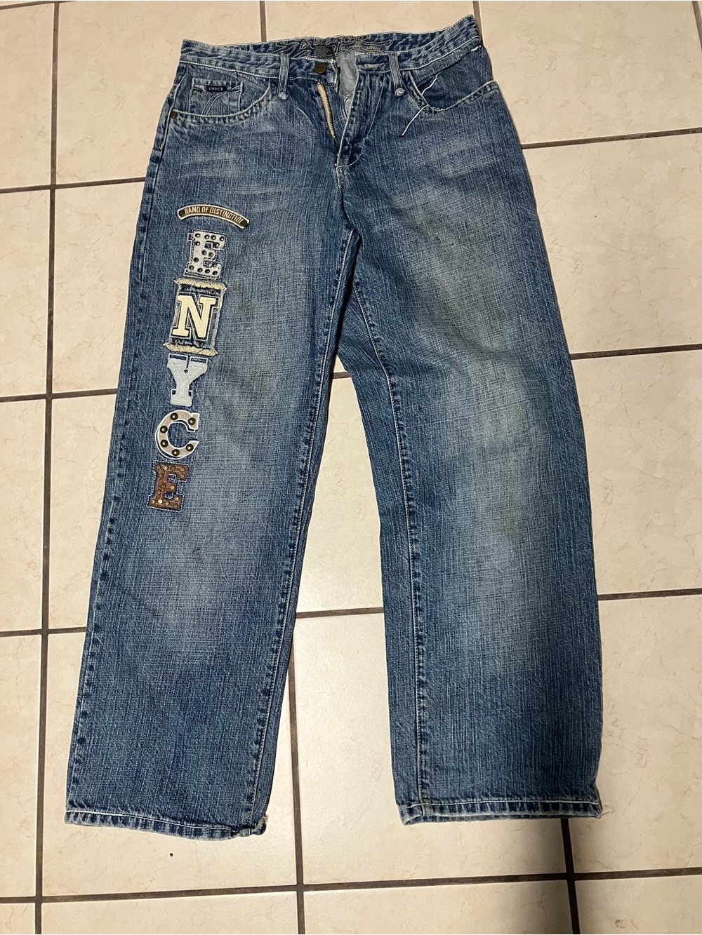 VTG Enyce Jeans 32 Baggy Wide Leg Studded ENYCE Patch Denim Y2K Streetwear